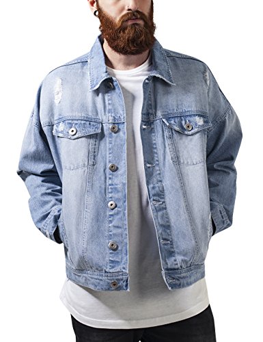 Urban Classics Herren Jacke Ripped Denim Jacket, Mehrfarbig (Bleached 14), Large (Herstellergröße: L)