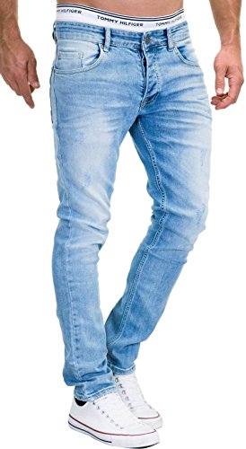 MERISH Jeans Herren Slim Fit Jeanshose Stretch Designer Hose Denim 9148-2100 (31-30, 9148 Hellblau)