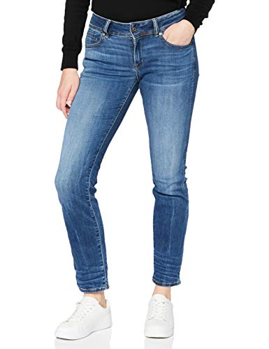 G-STAR RAW Damen Jeans Midge Mid Waist Straight, Medium Indigo Aged 8968-6028, 23W / 34L