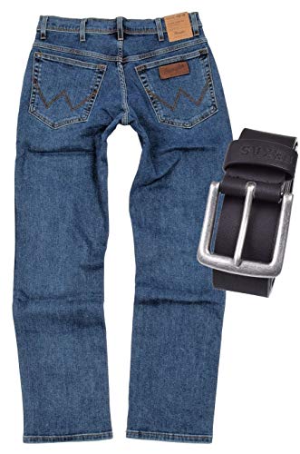 Wrangler TEXAS STRETCH Herren Jeans Regular Fit inkl. Gürtel (W44/L34, Stonewash)