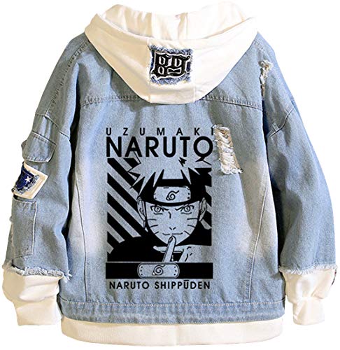 PANOZON Herren Oversize Jeansjacke von Naruto Hoodie Akatsuki Jacke mit Uchiha Itachi Jacket Outwear(Naruto2,L)