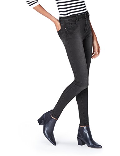 find. Damen Skinny Jeans mit mittlerem Bund, Schwarz (Washed Black), Small (28W / 32L)