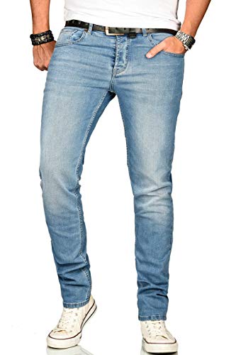 A. Salvarini Designer Herren Jeans Hose Basic Stretch Jeanshose Regular Slim [AS-171M1-Blau Washed-W33 L30]