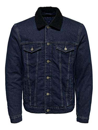 ONLY & SONS Herren onsLOUIS Jacket PK 3593 Jacke, Blau (Blue Denim Detail: Teddy-Black), Large (Herstellergröße: L)