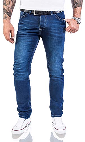 Rock Creek Designer Herren Jeans Hose Stretch Jeanshose Basic Slim Fit [RC-2115 – Blue Denim – W33 L34]